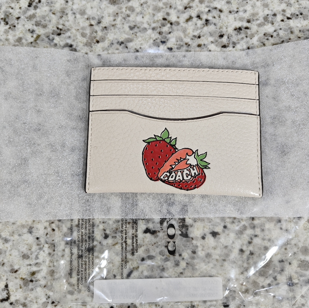 Coach Slim Id Card Case With Strawberry Graphic